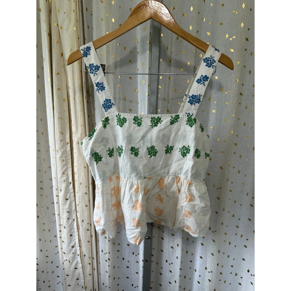 American Eagle Boho Cotton Linen Blend Floral Tiered Crop Tank Maxi Skirt Set L - Picture 3 of 8
